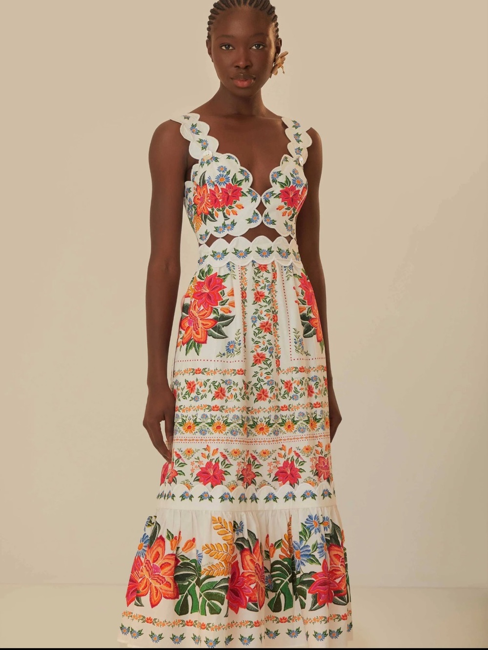 NWT FARM RIO Off-White Bloom Garden Midi Dress